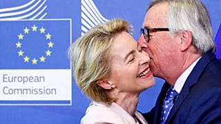 German Defense Minister von der Leyen poses with EU Commission President Juncker in Brussels