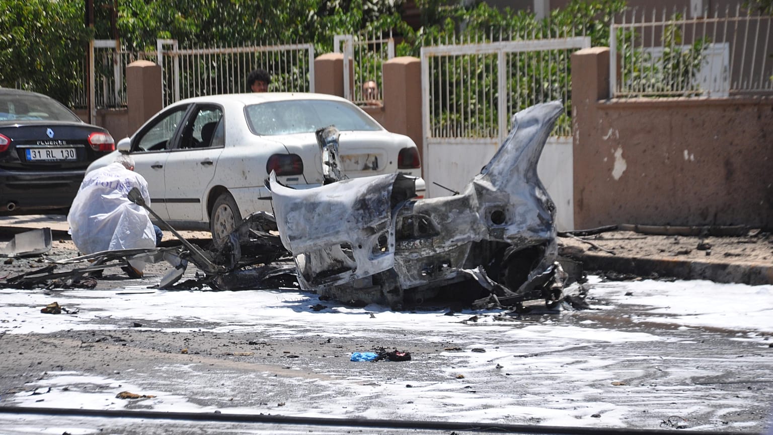 Explosión en Reyhanli, ciudad turca en la provincia de Hatay cerca de la frontera con Siria, Turquía, 5 de julio de 2019.
