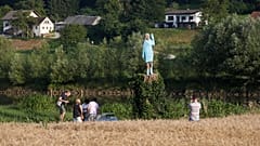 A sculpture of US first lady Melania Trump is officially unveiled in Rozno, near her hometown of Sevnica, Slovenia, July 5, 2019. 