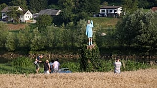 A sculpture of US first lady Melania Trump is officially unveiled in Rozno, near her hometown of Sevnica, Slovenia, July 5, 2019. 