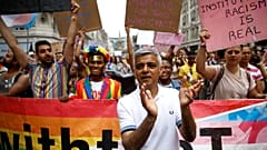 Mayor of London Sadiq Khan takes part in the annual Pride in London parade, in London, Britain July 6, 2019. 
