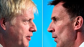 A combination pictures shows Boris Johnson and Jeremy Hunt, leadership candidates for Britain's Conservative Party, attending a hustings event in Cardiff, Wales, Britain, July
