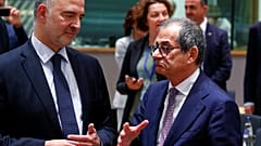 Il Commissario europeo Pierre Moscovici con Giovanni Tria, ministro dell'Economia italiano. (Bruxelles, 8.7.2019)