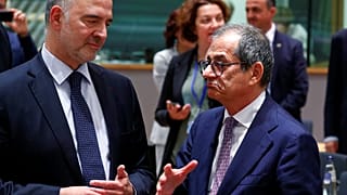 Il Commissario europeo Pierre Moscovici con Giovanni Tria, ministro dell'Economia italiano. (Bruxelles, 8.7.2019)