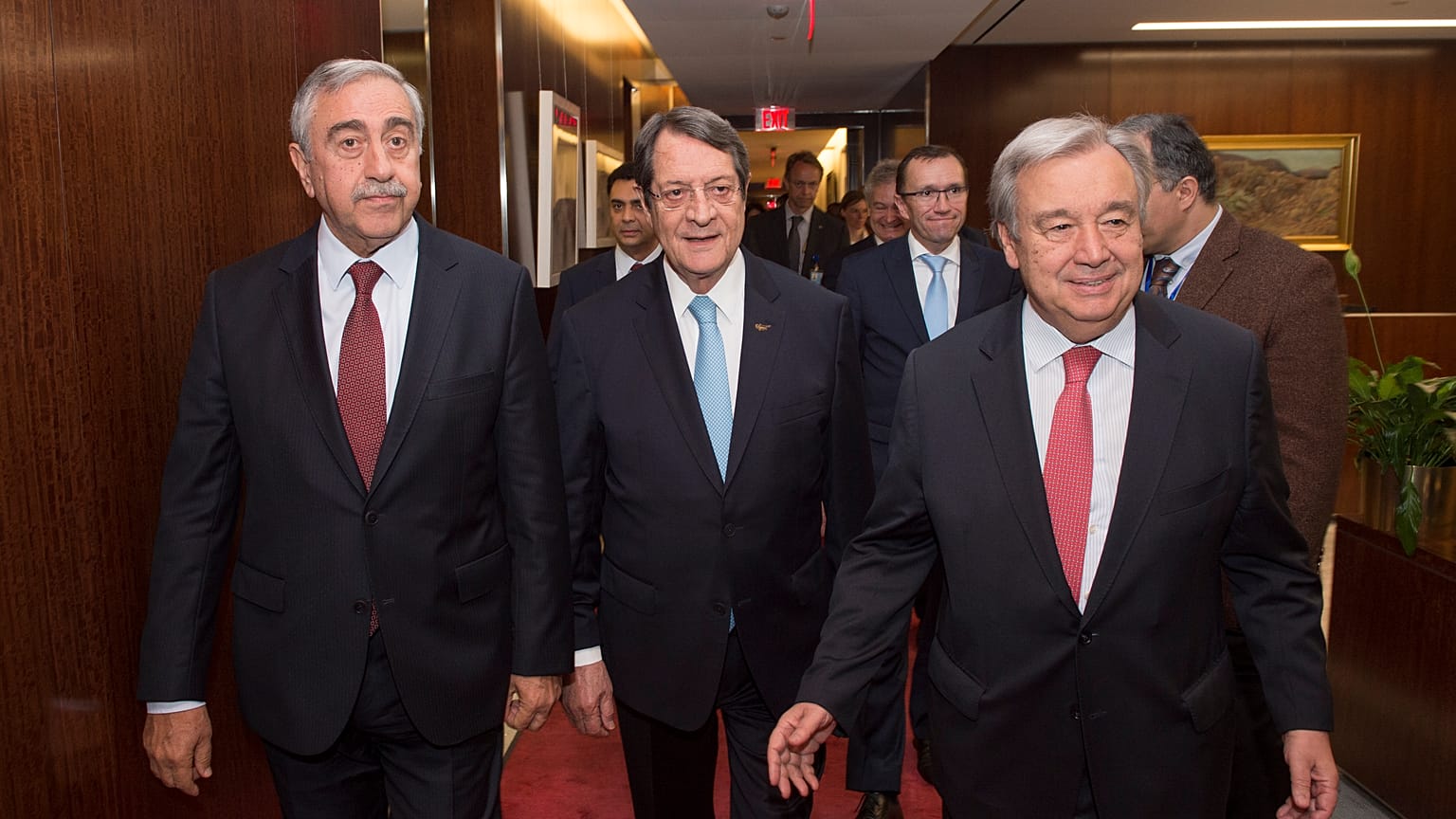 Secretary General Antonio Guterres meeting with Greek Community leader H. E. Nicos Anastasiades and Turkish Community leader H.E. Mustafa Akinci.