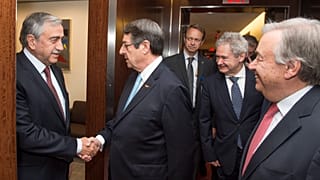 Secretary General Antonio Guterres meeting with Greek Community leader H. E. Nicos Anastasiades and Turkish Community leader H.E. Mustafa Akinci.