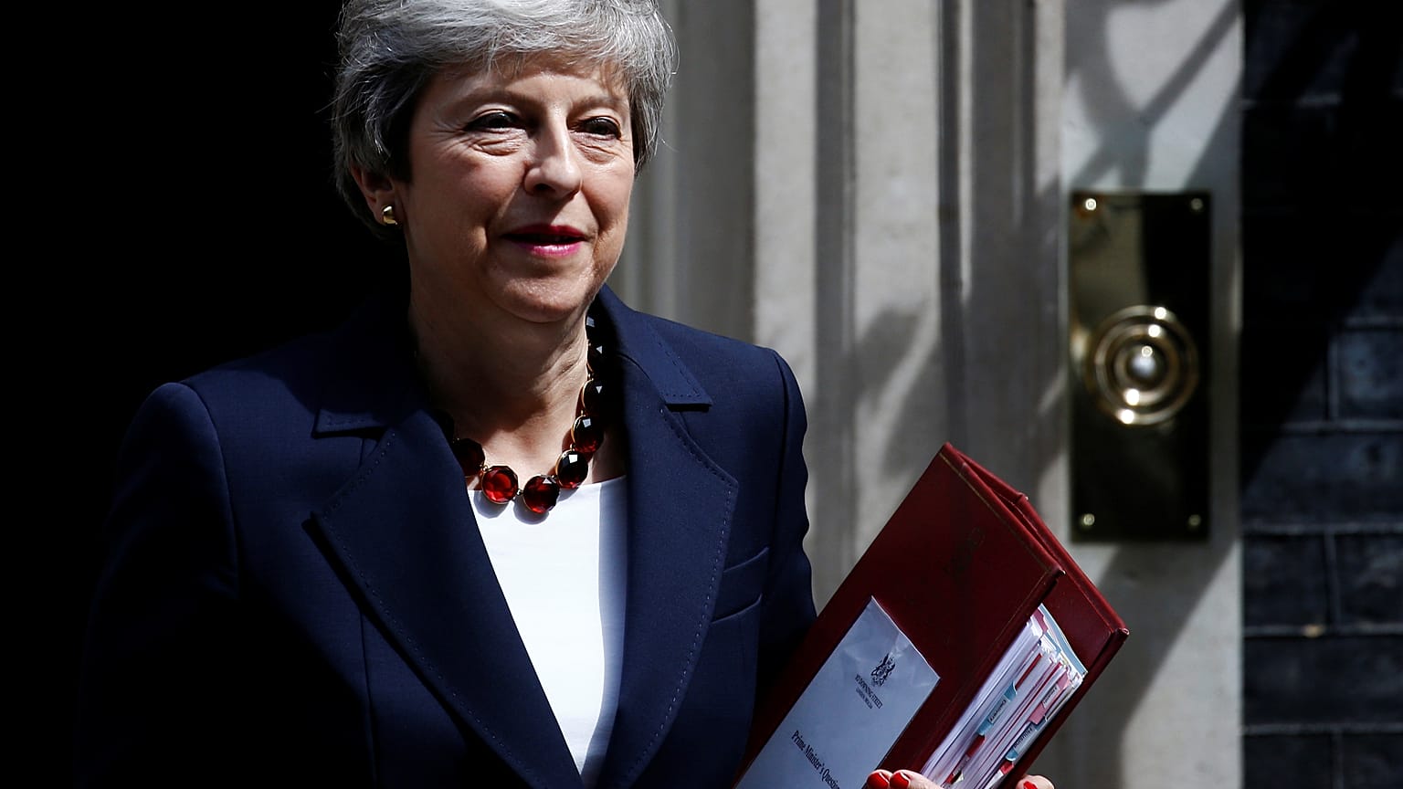 Britain's Prime Minister Theresa May is seen outside Downing Street in London, Britain, July 17, 2019. 