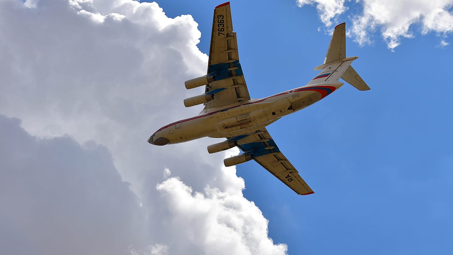 A Russian plane which transported the first parts of a Russian S-400 missile defense system takes off from Akinci Air Base near Ankara