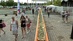 Medio kilómetro de pizza en Bolonia