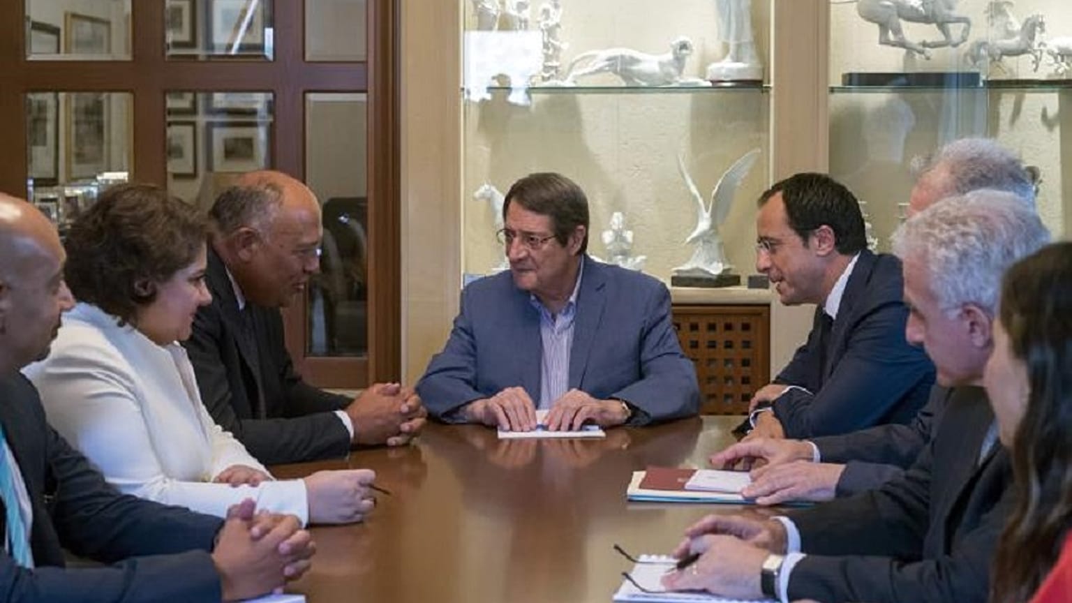 Ο Πρόεδρος της Κύπρου, Νίκος Αναστασιάδης με τον Υπουργό Εξωτερικών της Αιγύπτου Σαμέχ Σούκρι και τον Υπ. Εξ Κύπρου, Νίκο Χριστοδουλίδη