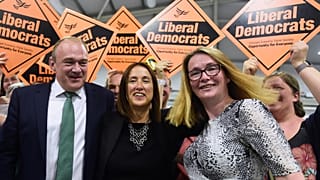 Liberal Democrats candidate Jane Dodds (C) after winning the by-election in  Brecon and Radnorshire. August 2, 2019.