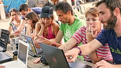 Climate activists take part in a workshop at the 2019 Camp Climat in Kingersheim, France.