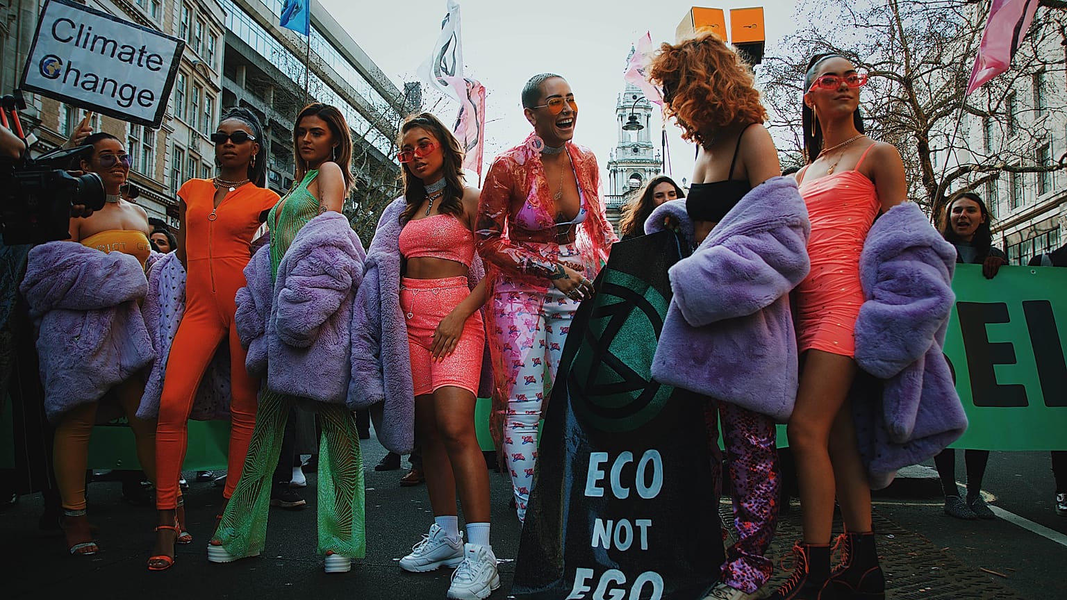 Extinction Rebellion Swarm at February's London Fashion Week