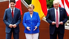 Justin Trudeau, primer ministro de Canadá, Angela Merkel, canciller de Alemania y Donald Trump, presidente de los Estados Unidos