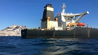 The newly-named Adrian Darya 1 anchored off Gibraltar