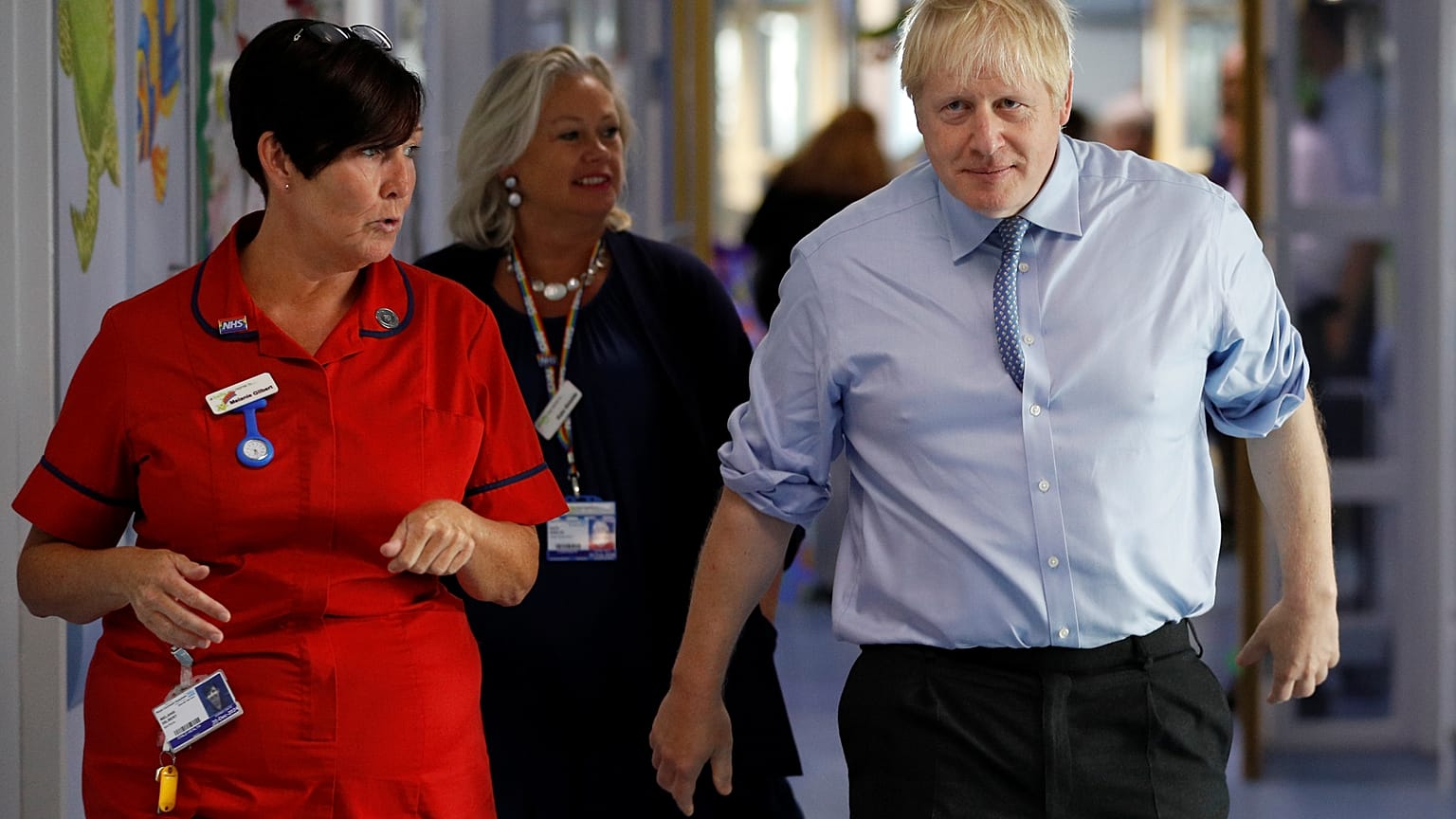 Britain's Prime Minister Boris Johnson visits the Royal Cornwall Hospital in Truro, Britain, August 19, 2019.