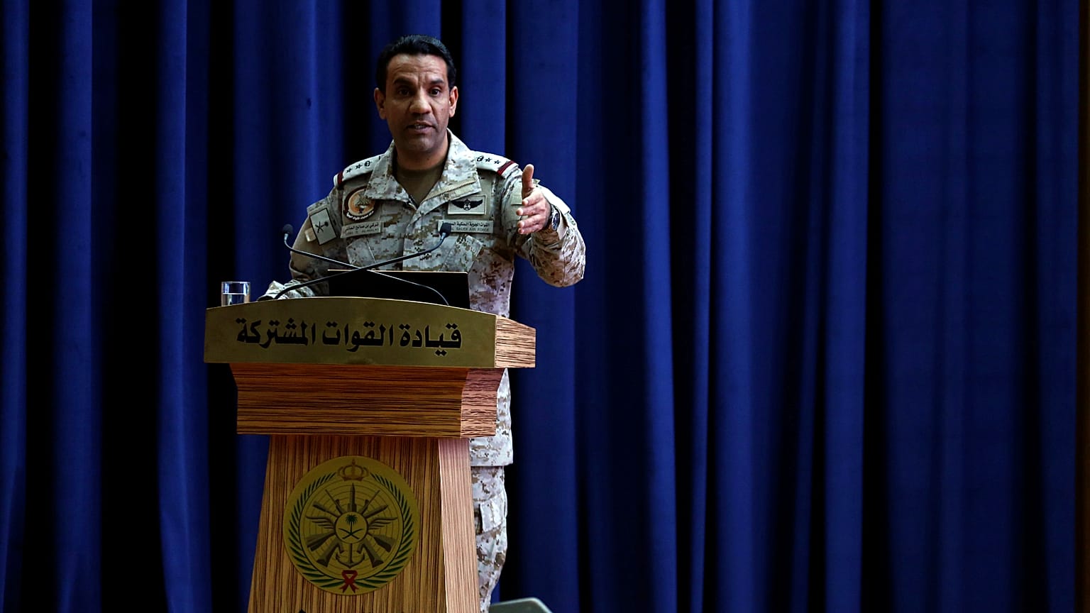 صورة أرشيفية للمتحدث الرسمي باسم التحالف بقيادة السعودية في اليمن العقيد تركي المالكي 