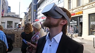 The VR tour begins near the infamous Checkpoint Charlie border station