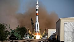 Russian Soyuz-2.1a booster with the Soyuz MS-14 spacecraft carrying robot Skybot F-850 blasts off from a launchpad at the Baikonur Cosmodrome, Kazakhstan August 22, 2019