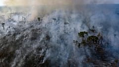 An aerial view of forest fire of the Amazon taken with a drone is seen from an Indigenous territory in the state of Mato Grosso, in Brazil, August 23, 2019