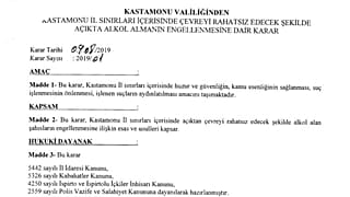 Kastamonu Valiliği, açık alanda alkol almayı yasakladı