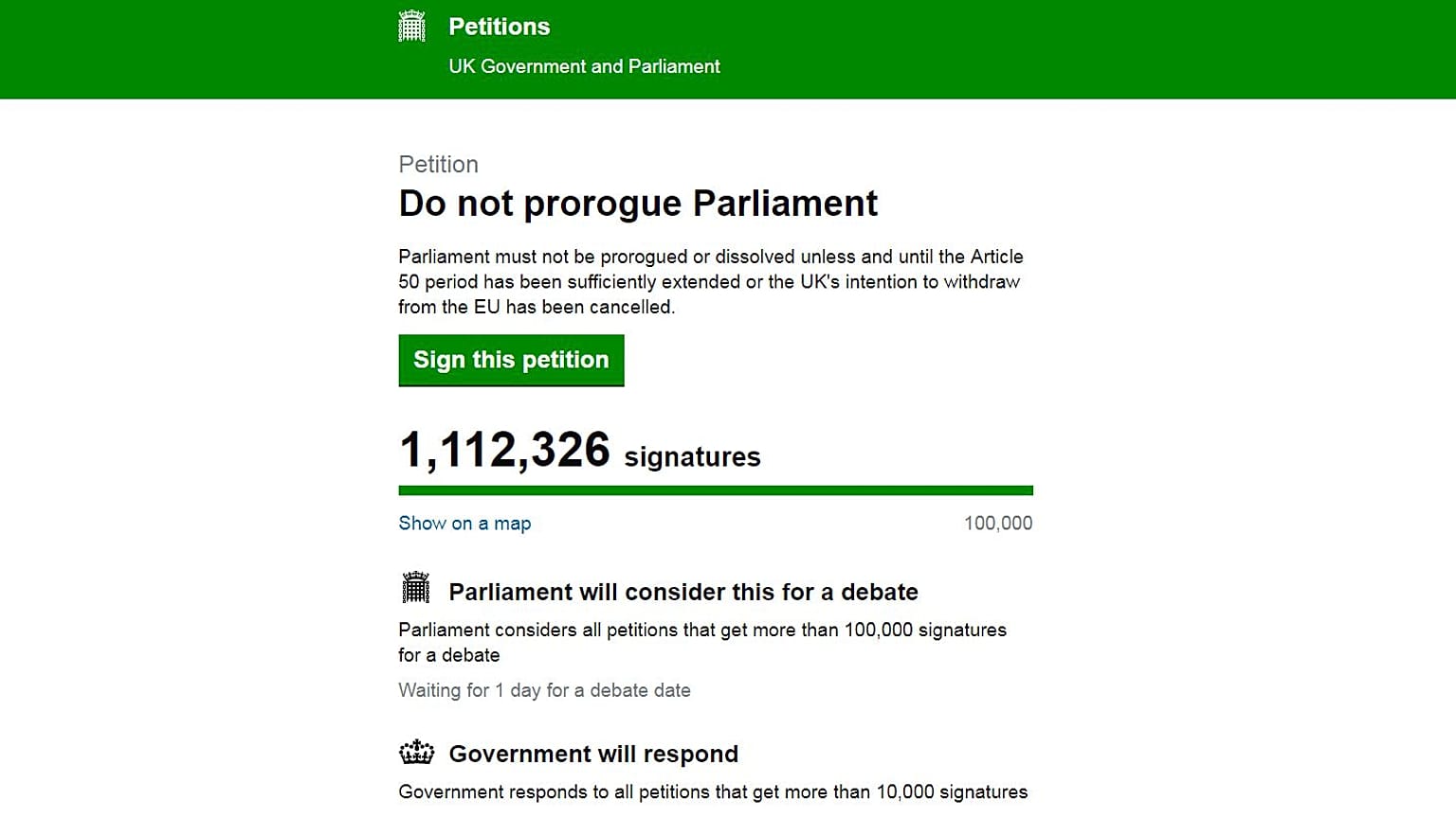 More than 1 million people sign UK petition against suspension of Parliament