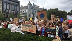 Students in front of the Norwegian Parliament building to demand government action to limit climate change, as part of the global movement inspired by Swedish stude