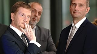 Martin Dulig, do Partido Social Democrata alemão (SPD), e Michael Kretschmer, da União Democrata Cristã (CDU), líderes das listas na Saxónia