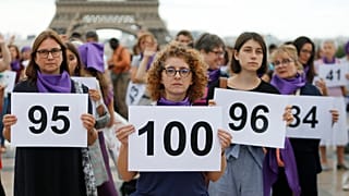 Watch: Protestors mark 100 domestic violence deaths in France in 2019