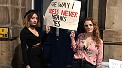 Photograph of Cara (on the right) and a friend on a rally for Take Back the Night in Newcastle 2018