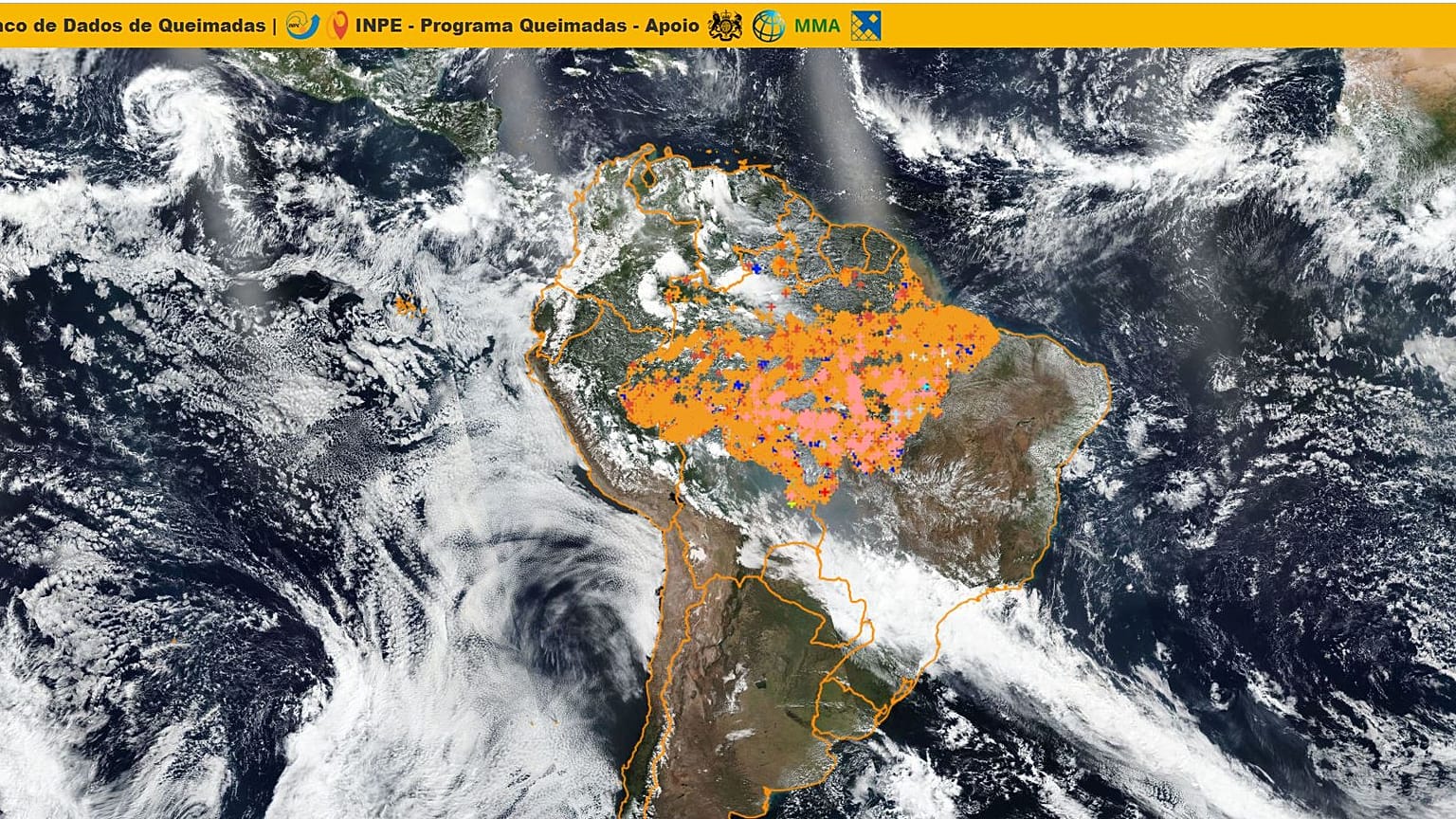 Foyers d'incendies détectés dans l'Amazonie en août 2019