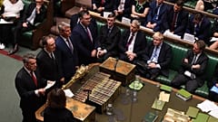 Britain's Prime Minister Boris Johnson sits as results of the vote are announced during debate in the House of Commons in London, Britain September 4, 2019. 