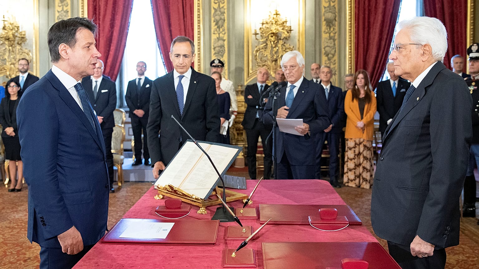 Italian President Sergio Mattarella and Prime Minister Giuseppe Conte at the Quirinal Palace in Rome, Italy, September 5, 2019.
