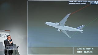FILE PHOTO:  News conference to present the BEA final report in the Air France Rio-Paris crash at the BEA headquarters in Le Bourget, northern Paris, July 5, 2012.