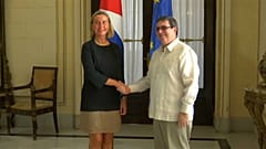 Federica Mogherini junto al canciller cubano, Bruno Rodríguez