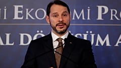 Turkish Treasury and Finance Minister Berat Albayrak attends a news conference in Istanbul