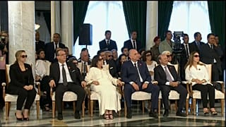 الشاذلية السبسي أرملة الرئيس الباجي قايد السبسي أثناء مراسم تشييع زوجها في العاصمة تونس يوليو-تموز 2019
