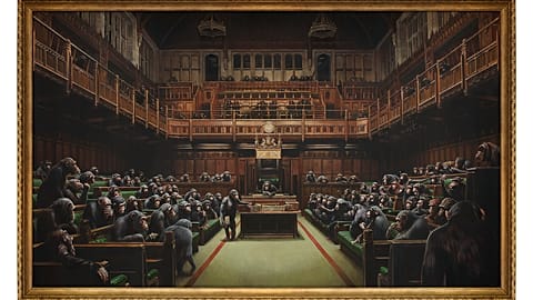Banksy's 'Devolved Parliament' of chimps to be auctioned before Brexit day 