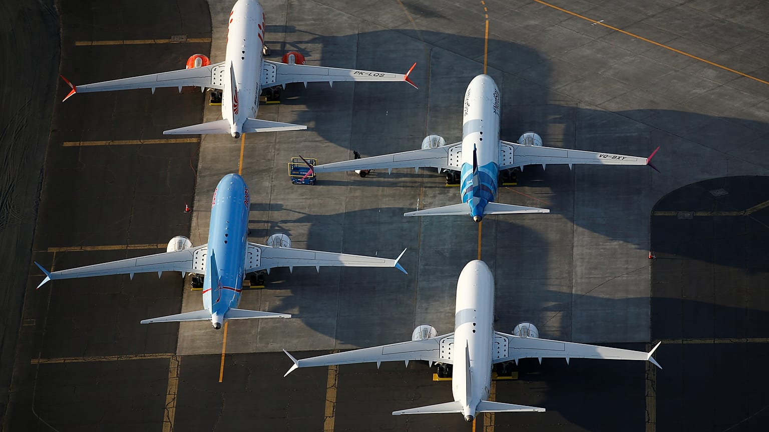 صورة جوية  لطاثرات من نوع بوينغ 737 MAX في مطار مقاطعة غرانت الدولي، واشنطن ، 16 سبتمبر 2019