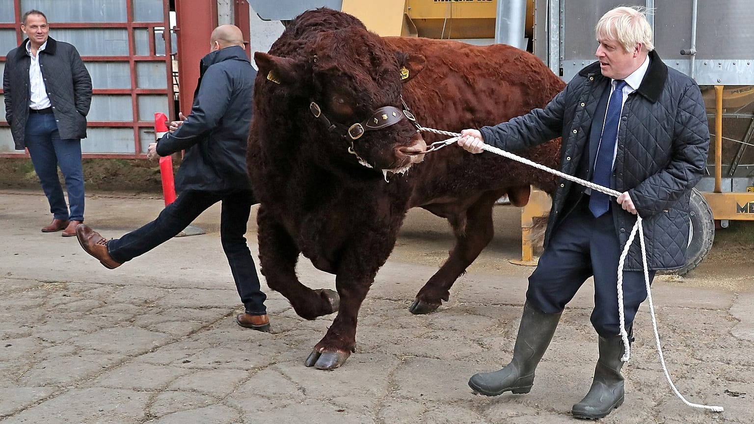 Britain's Prime Minister Boris Johnson visits Darnford Farm in Darnford, Banchory near Aberdeen