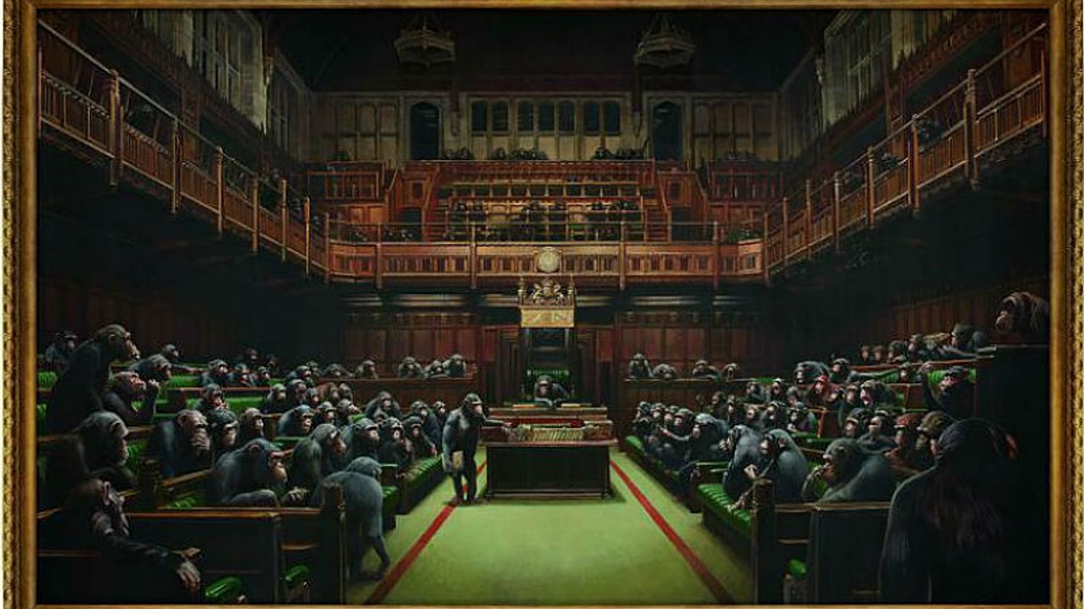 İngiliz graffiti sanatçısı Banksy'nin Devolved Parliament isimli tablosu