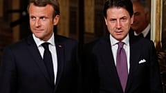 Emmanuel Macron and Giuseppe Conte talk migration policy in Rome