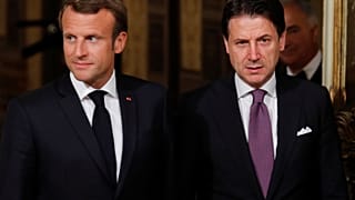 Emmanuel Macron and Giuseppe Conte talk migration policy in Rome
