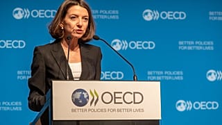 19 September 2019 – Laurence Boone, Chief Economist of the OECD, presented the Interim Economic Outlook.\nOECD, Paris, France.\n \nPhoto: OECD/Victor Tonelli