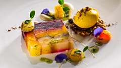 Hambleton Hall - Terrine of heritage carrot, star anise ice cream, tarragon oil