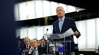 FILE PHOTO: European Union's chief Brexit negotiator Michel Barnier addresses the plenary of the European Parliament on Brexit 