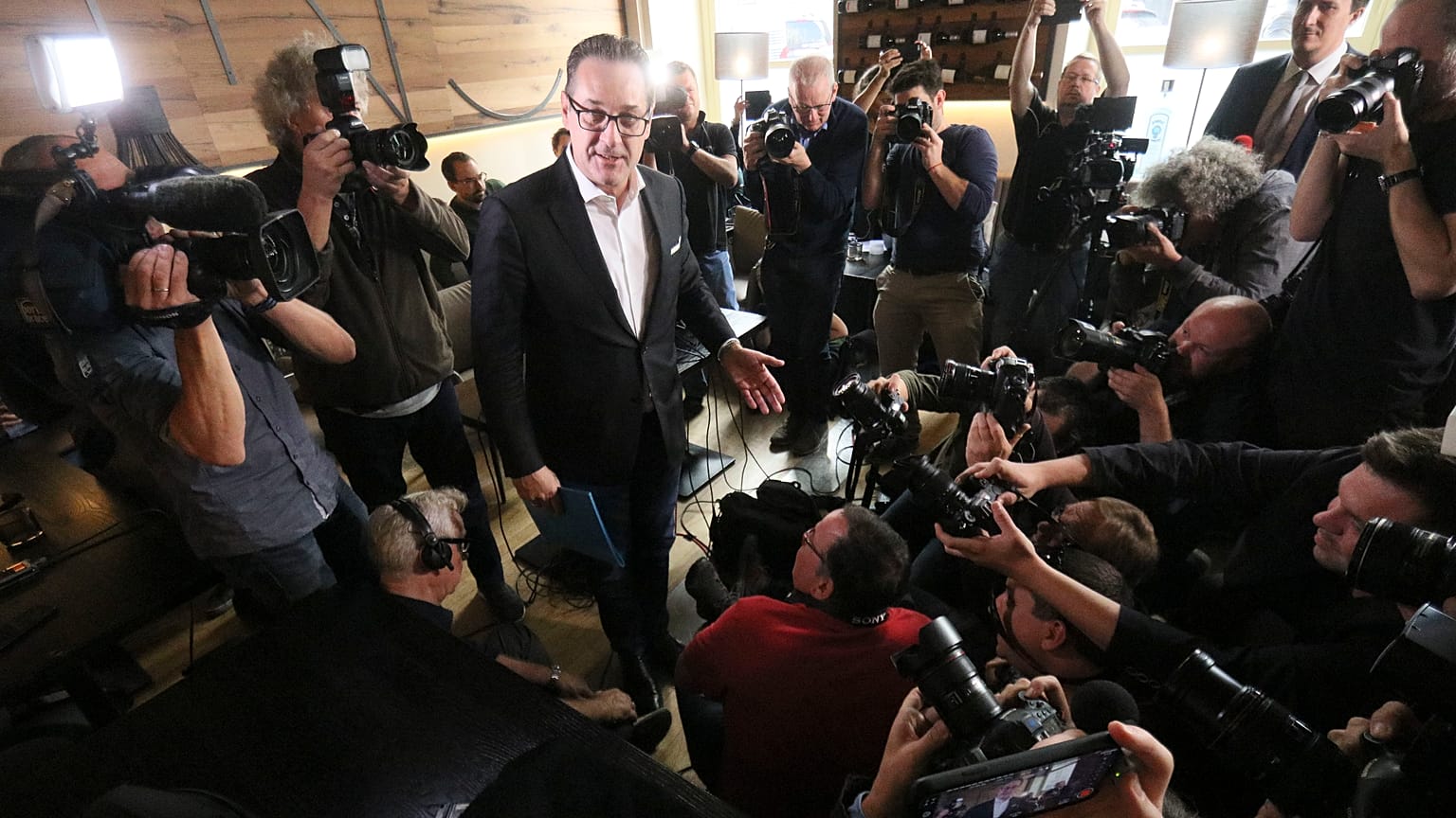 Former Austrian Vice Chancellor Heinz-Christian Strache arrives for a news conference in Vienna in October 2019.