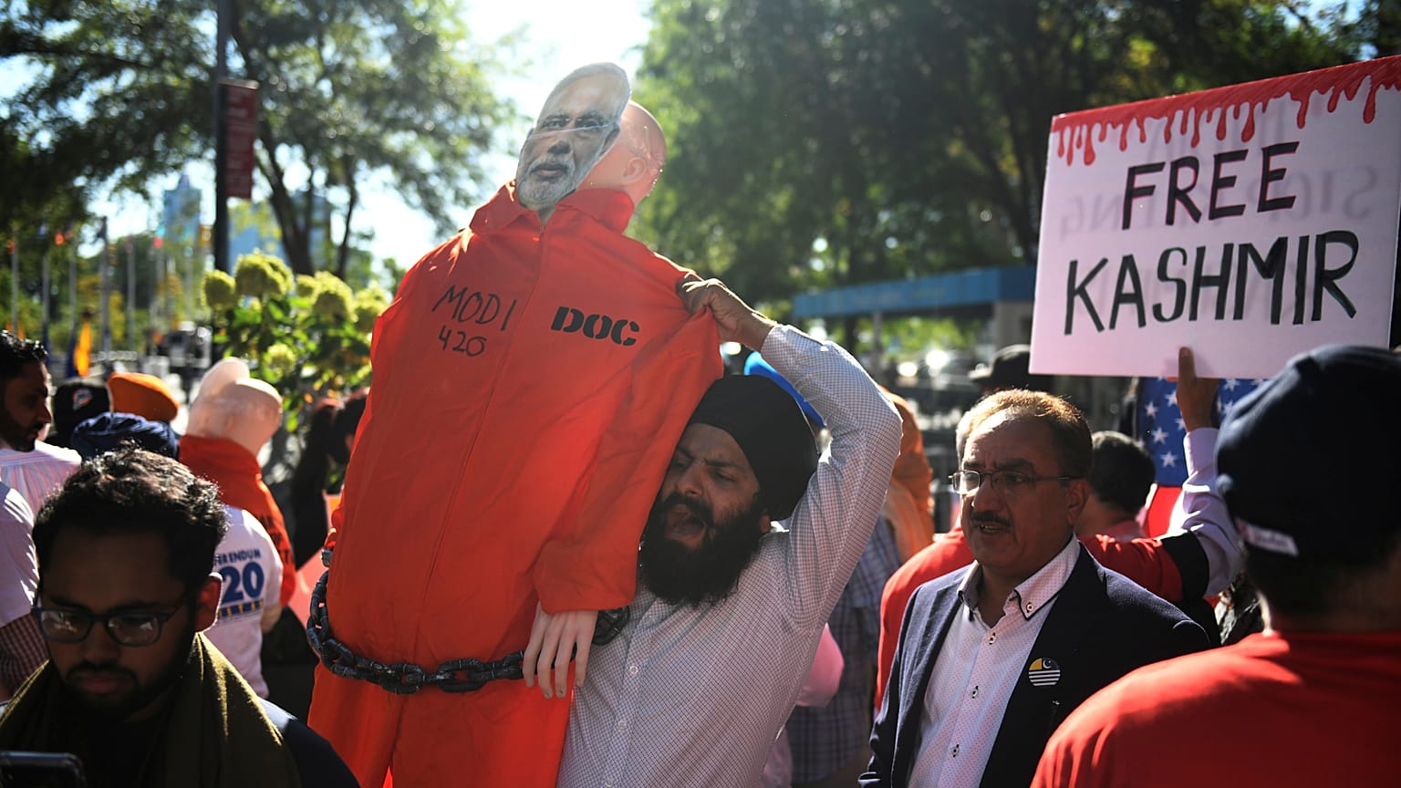Demonstrators hold 'Stand with Kashmir' protest outside UN building in New York