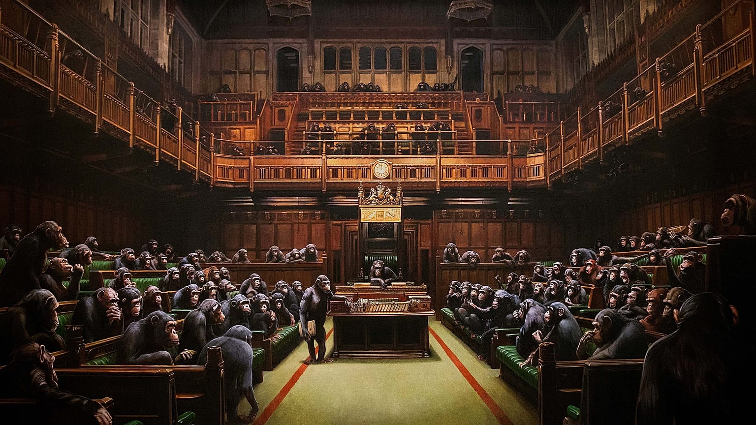 Στο σφυρί το έργο του Banksy με τους χιμπατζήδες στο βρετανικό κοινοβούλιο