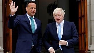  Ireland's Prime Minister (Taoiseach) Leo Varadkar waves as he meets Britain's Prime Minister Boris Johnson in Dublin, Ireland, September 9, 2019. 
